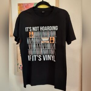 Black Graphic T-Shirt with Vinyl Design It's Not Hoarding If It's Vinyl ⏺️